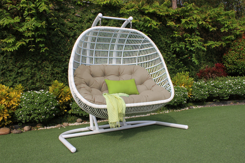 San Juan Outdoor White & Beige Hanging Chair — view 2