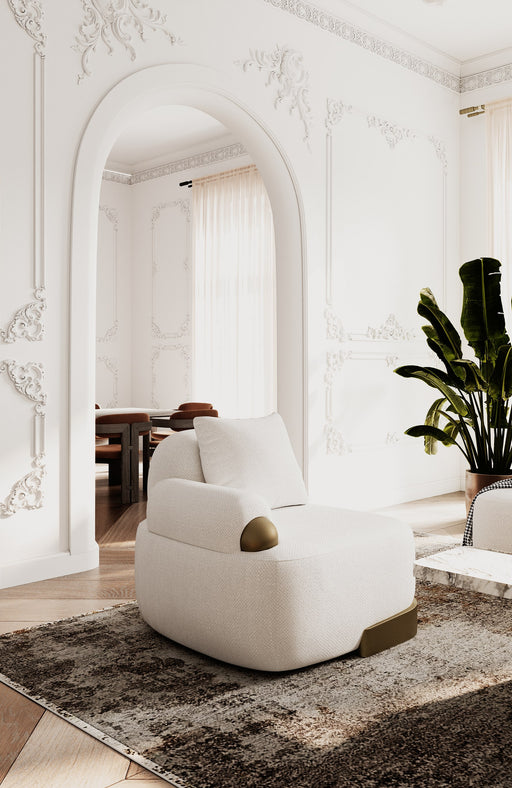 Rainier - Contemporary Off-White Fabric + Antique Brass Accent Chair — view 2