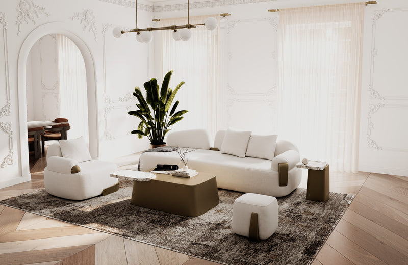 Yano - Modern White Marble + Antique Brass Coffee Table — view 2