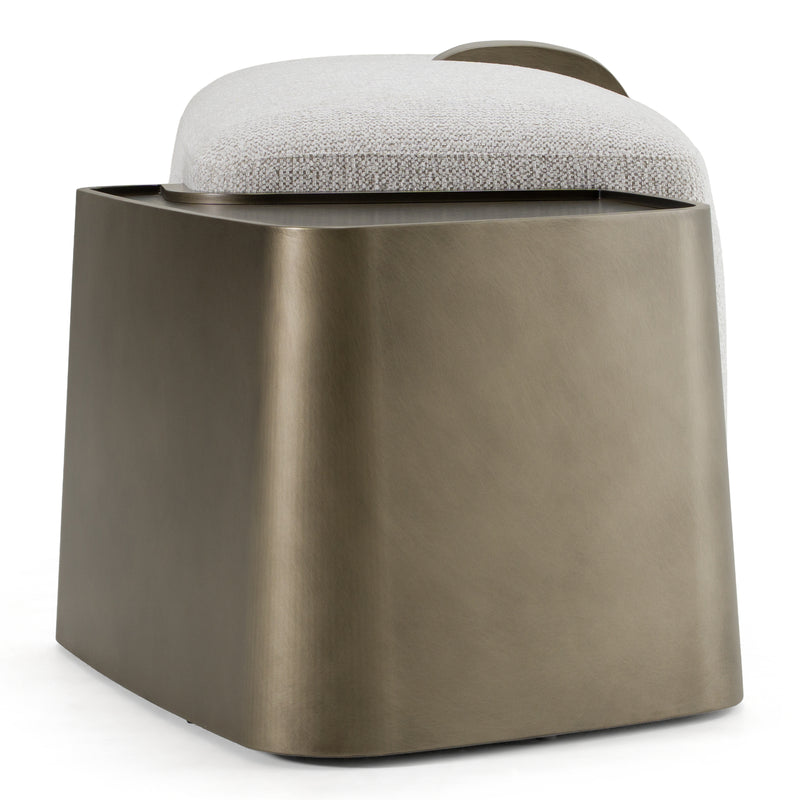 Rainier - Contemporary Off-White Fabric + Antique Brass Bench w/ Tray Table — view 2