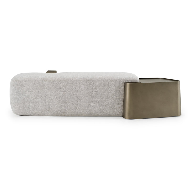 Rainier - Contemporary Off-White Fabric + Antique Brass Bench w/ Tray Table — view 4
