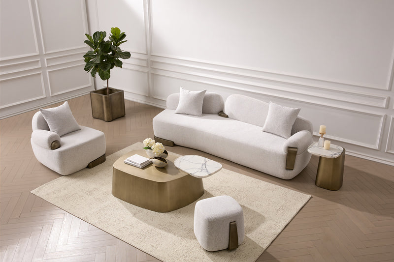 Rainier - Contemporary Off-White Fabric + Antique Brass Accent Chair