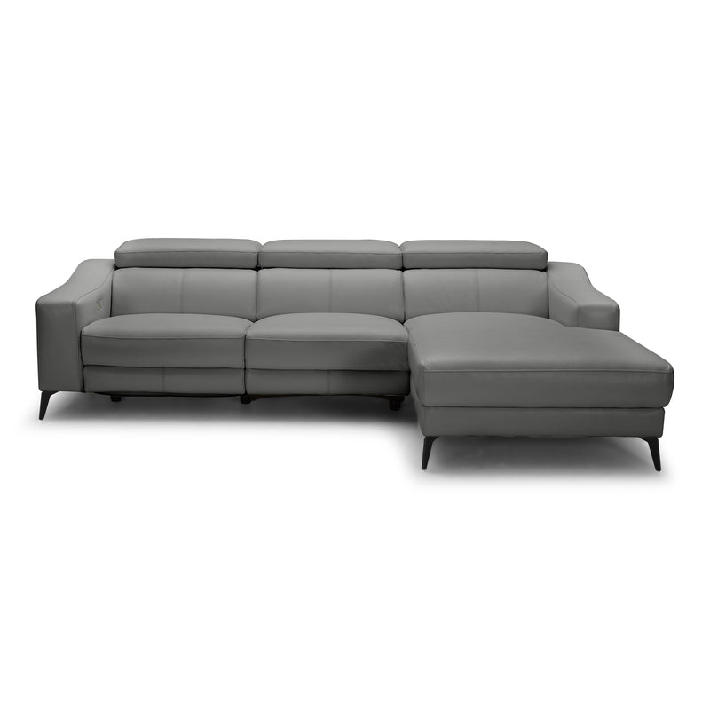 Rampart - Modern L-Shape RAF Grey Leather Sectional Sofa with 1 Recliner — view 2