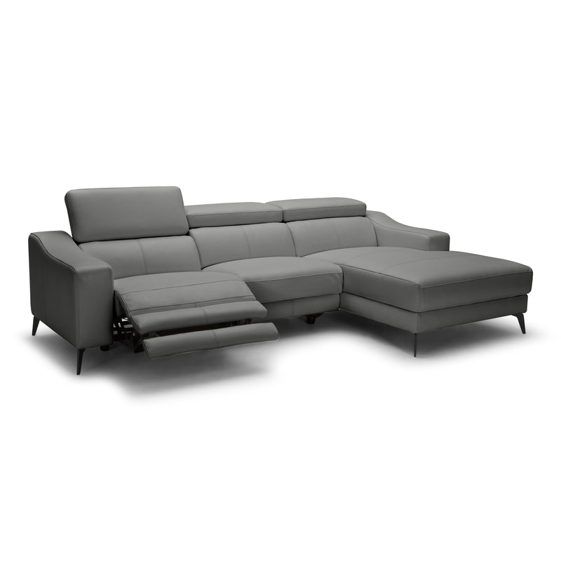 Rampart - Modern L-Shape RAF Grey Leather Sectional Sofa with 1 Recliner — view 3