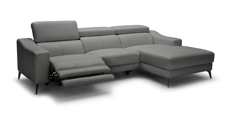 Rampart - Modern L-Shape RAF Grey Leather Sectional Sofa with 1 Recliner