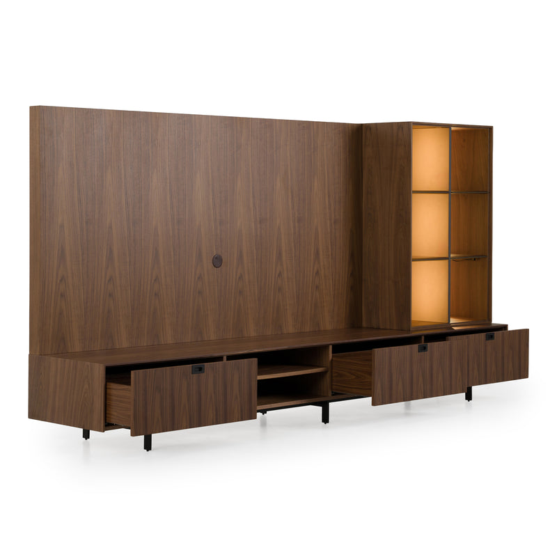 Raskin - Contemporary Walnut Entertainment Center w/ LED Lighting — view 3