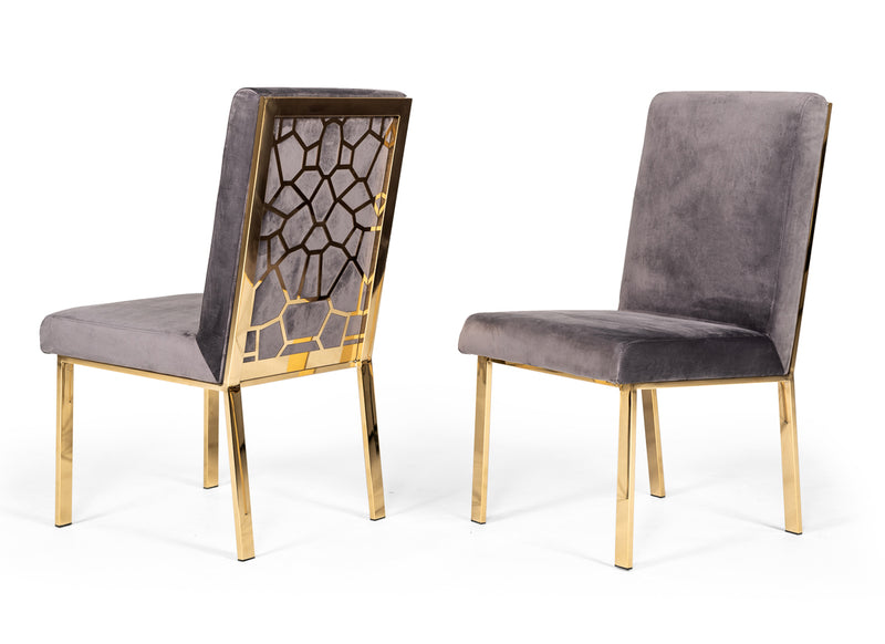 Reba Modern Grey Velvet & Gold Dining Chair (Set of 2) — view 4