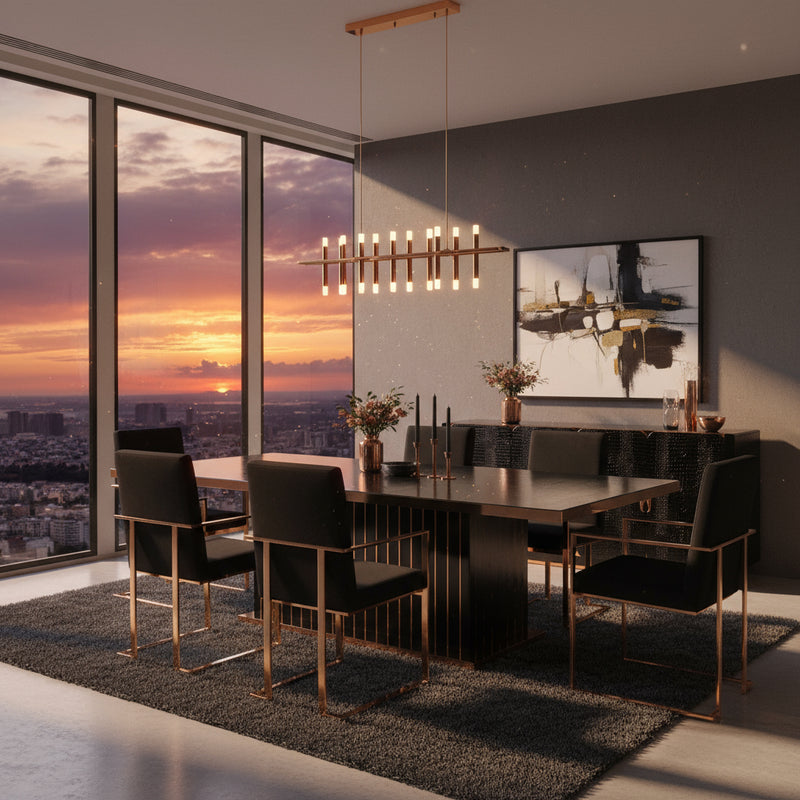 Talin Modern Black Crocodile & Rosegold Dining Table — view 4