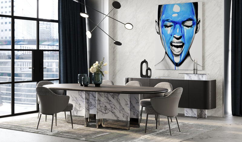 Renfew - Modern Black Oak + Faux Marble Oval Dining Table — view 4