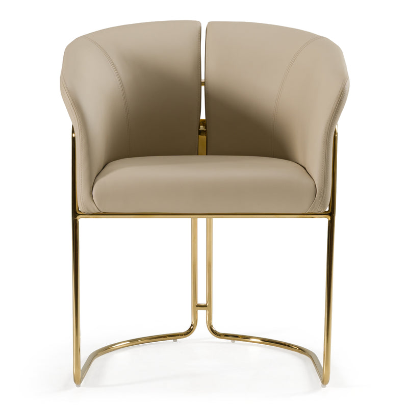 Renfew - Modern Beige Vegan Leather + Champagne Gold Dining Chair — view 3