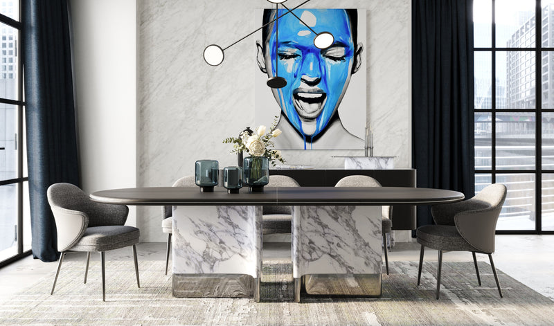 Renfew - Modern Black Oak + Faux Marble Oval Dining Table — view 5