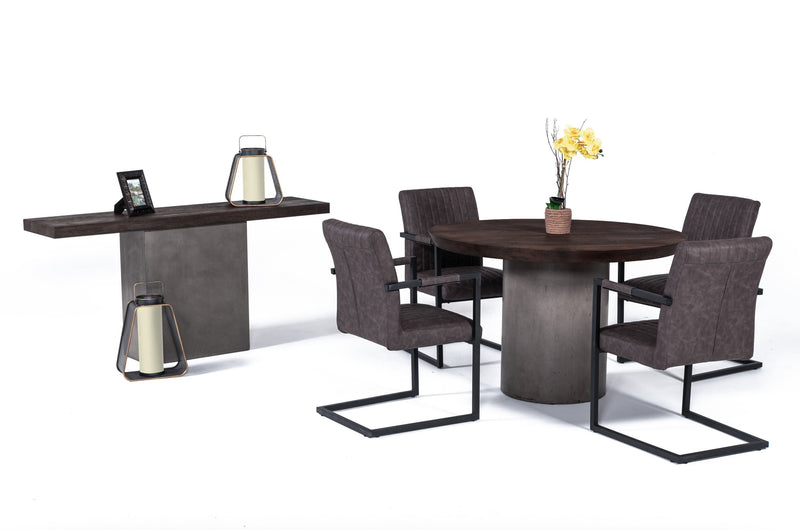 Renzo Modern Round Oak & Concrete Dining Table — view 5