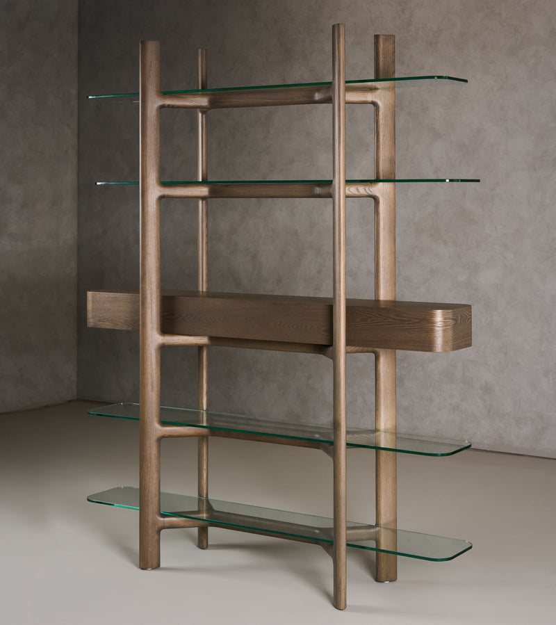 Rinaldi - Mid-Century Modern Grey Ash + Glass Bookshelf — view 4