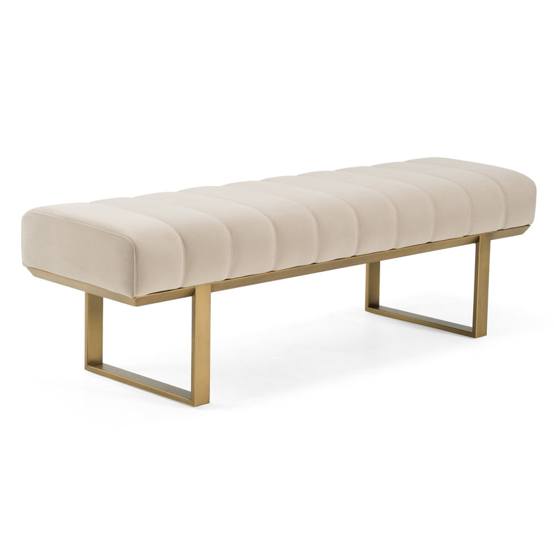 Robles - Modern Beige Fabric + Antique Brass Dining Bench — view 5