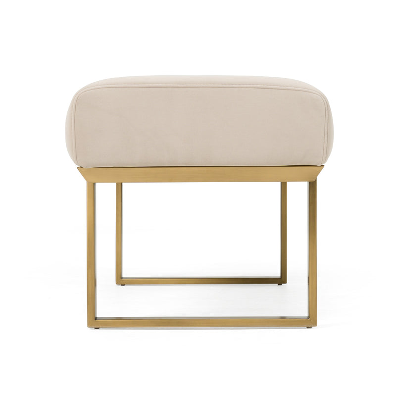 Robles - Modern Beige Fabric + Antique Brass Dining Bench — view 2