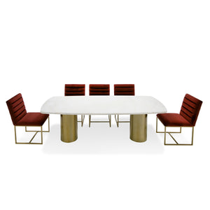 Rocky - Glam White Marble & Brush Gold Large Dining Table — view 2