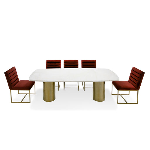 Rocky - Glam White Marble & Brush Gold Large Dining Table — view 2