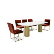 Rocky - Glam White Marble & Brush Gold Large Dining Table — view 4
