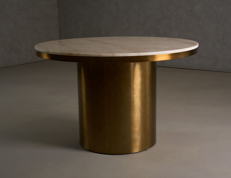 Rocky - Glam White Marble & Brush Gold Round Dining Table — view 3