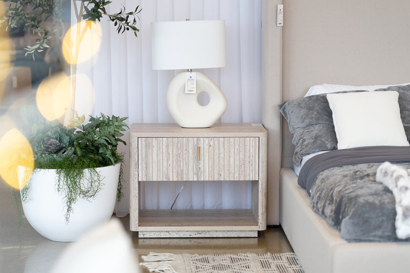 Roma - Modern Faux Travertine + Gold Nightstand — view 2