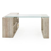 Roma - Modern Glass + Faux Travertine Reversible Desk — view 3