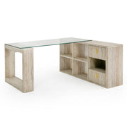 Roma - Modern Glass + Faux Travertine Reversible Desk — view 4
