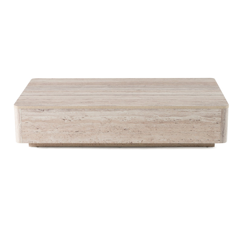 Roma - Modern Faux Travertine Rectangular Coffee Table — view 2