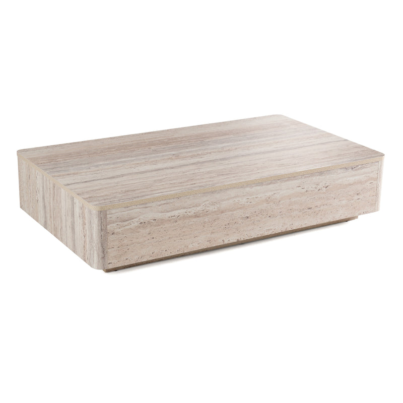 Roma - Modern Faux Travertine Rectangular Coffee Table — view 3