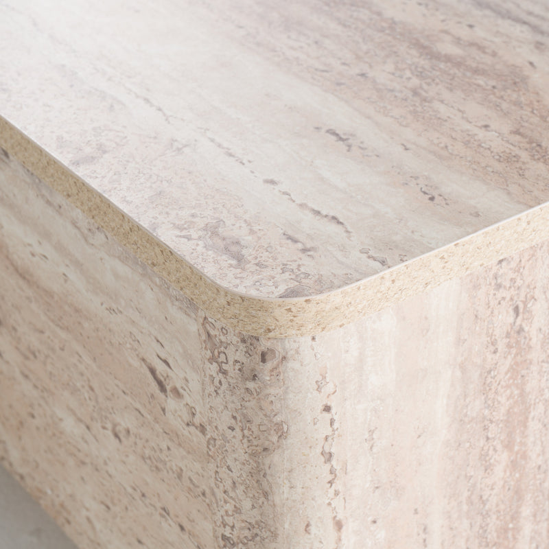 Roma - Modern Faux Travertine Rectangular Coffee Table — view 5