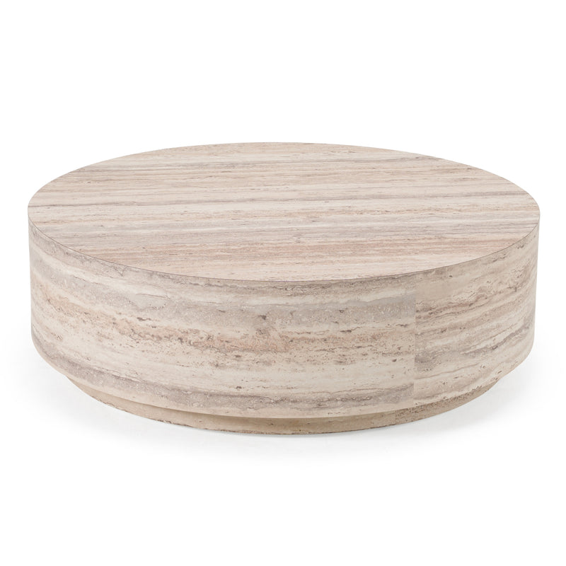 Roma - Modern Faux Travertine Round Coffee Table — view 2
