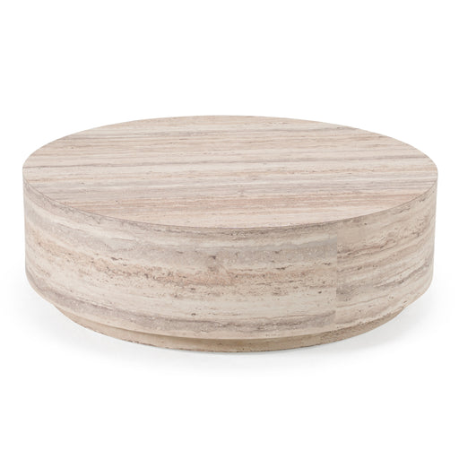 Roma - Modern Faux Travertine Round Coffee Table — view 2