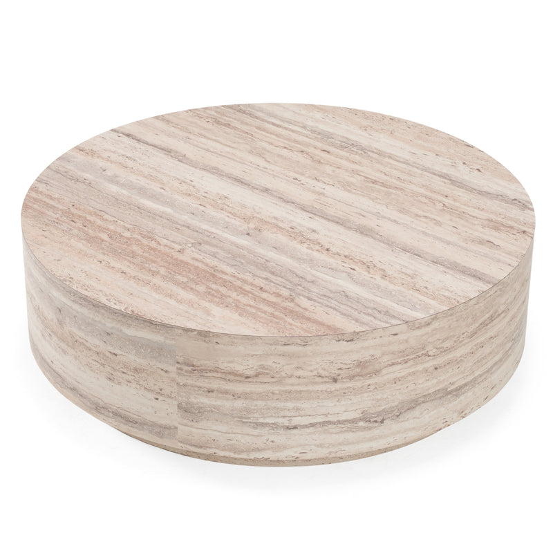 Roma - Modern Faux Travertine Round Coffee Table — view 3