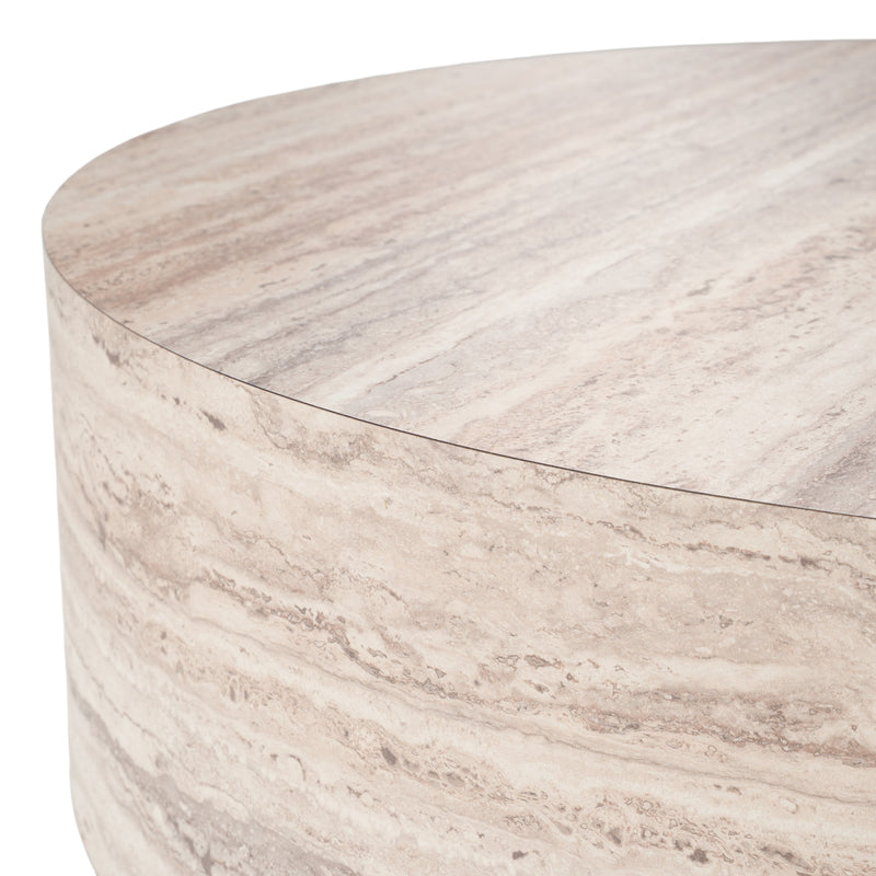 Roma - Modern Faux Travertine Round Coffee Table — view 4