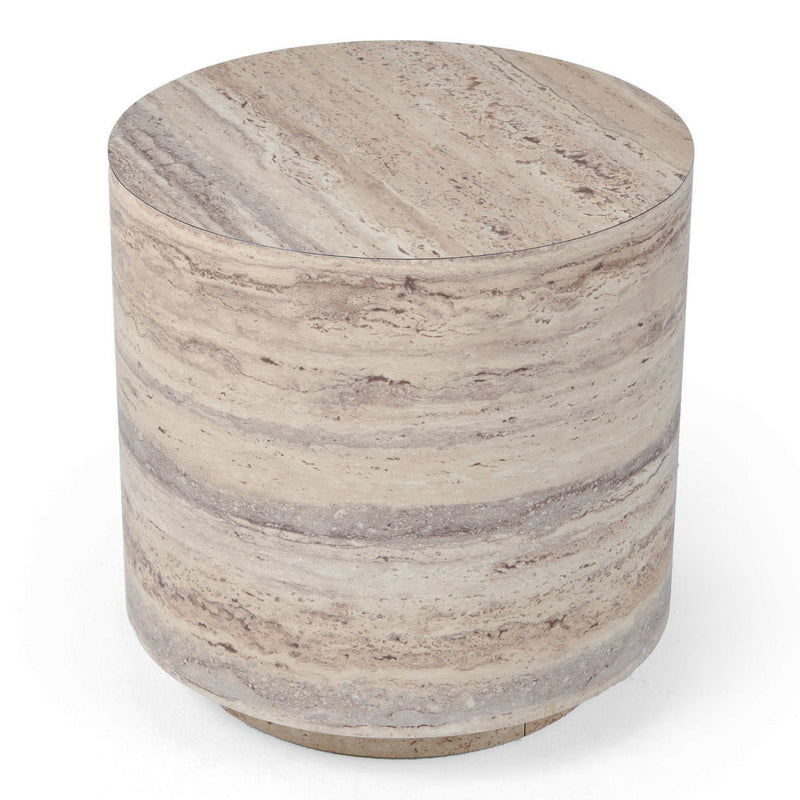 Roma - Modern Faux Travertine Round End Table — view 2