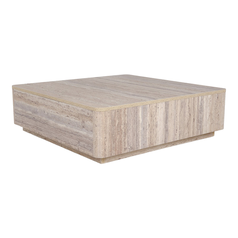 Roma - Modern Faux Travertine Square Coffee Table — view 2