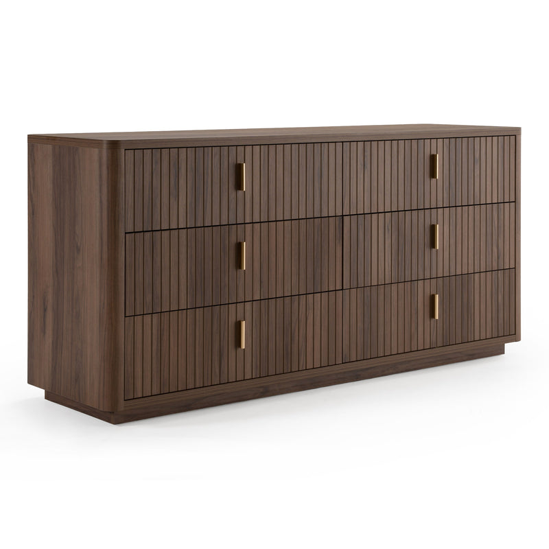 Emilio + Roma - Modern Beige Fabric + Walnut 4-Piece Bedroom Set — view 4