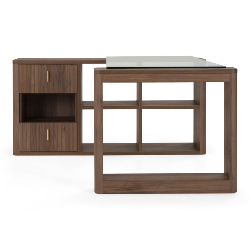 Roma - Modern Glass + Walnut Reversible Desk — view 2
