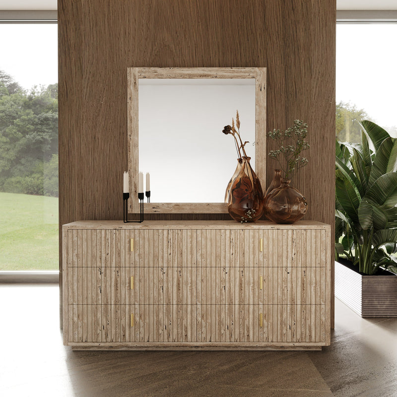 Roma - Modern Faux Travertine + Gold Mirror — view 2