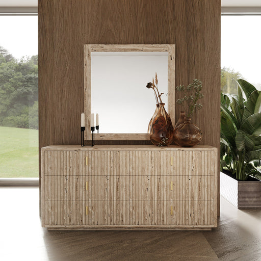 Roma - Modern Faux Travertine + Gold Mirror — view 2