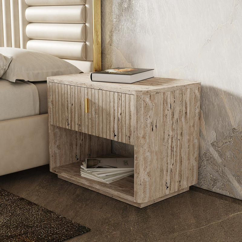 Harris + Roma - Modern Brown Fabric + Faux Travertine 4-Piece Bedroom Set — view 5