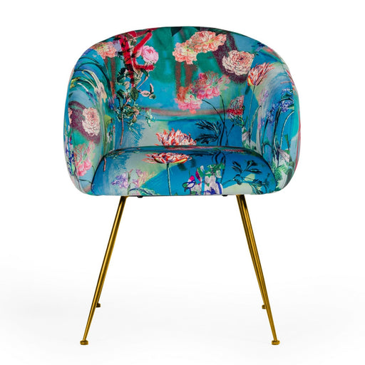 Roxann - Contemporary Floral Velvet Gold Dining Chair — view 2