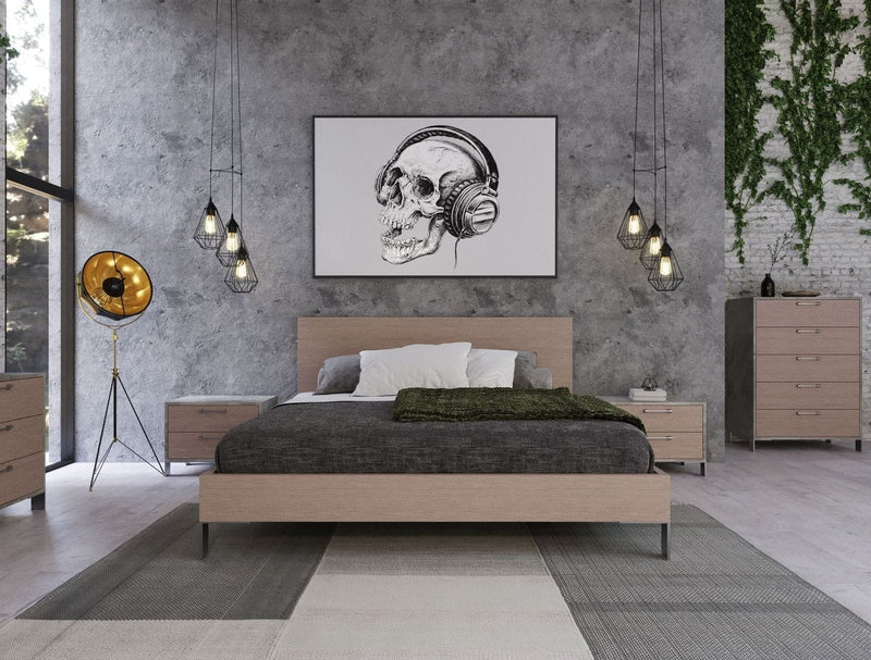 Boston - Modern Brown Oak & Brushed Stainless Steel Bed