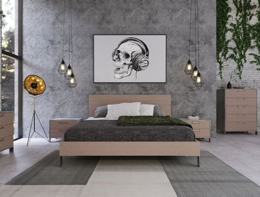 Boston - Modern Brown Oak & Brushed Stainless Steel Bed