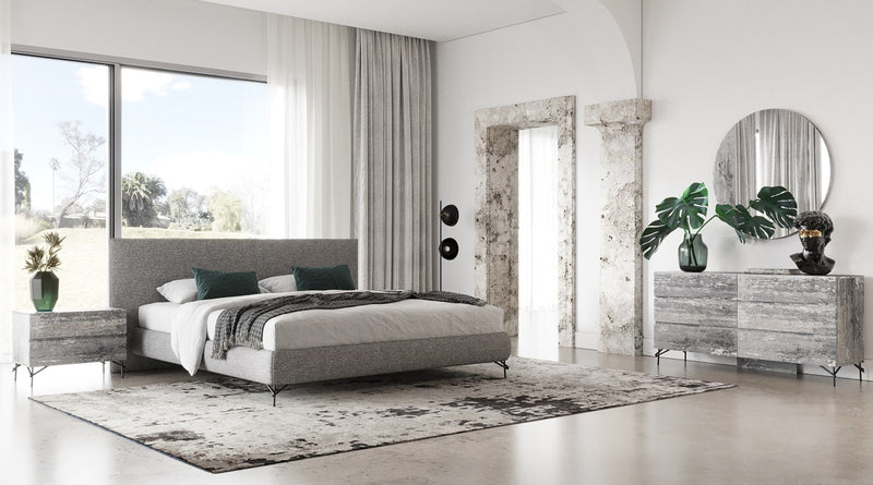 Aria - Italian Modern Multi Grey Bed and Two Nightstands — view 2