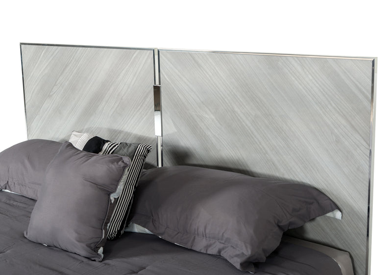 Alexa Italian Modern Grey Bed + 2 Nightstands Set — view 2