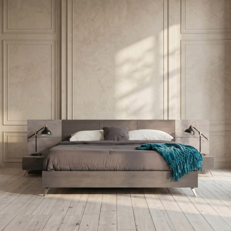 Bronx Italian Modern Faux Concrete & Grey Bed + 2 Nightstands Set — view 3