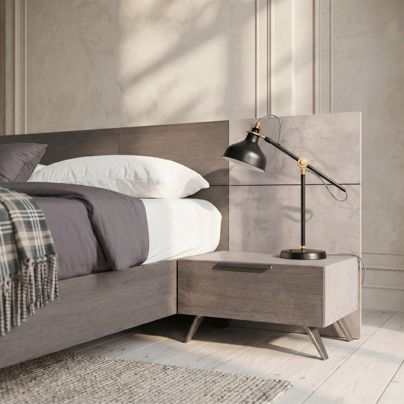 Bronx Italian Modern Faux Concrete & Grey Bed + 2 Nightstands Set — view 4