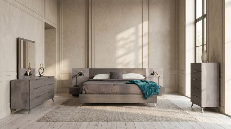 Bronx Italian Modern Faux Concrete & Grey Bed + 2 Nightstands Set — view 5