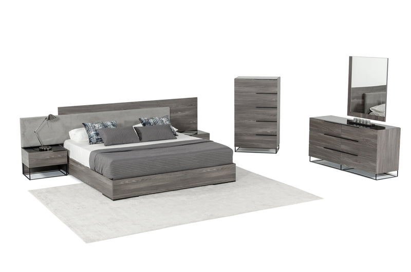 Enzo Italian Modern Grey Oak & Fabric Bedroom Set
