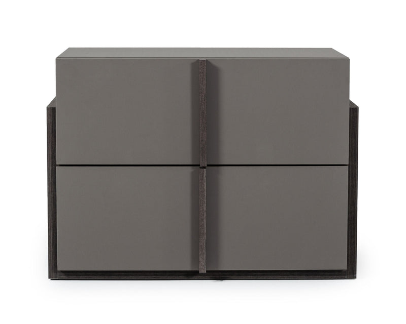Lucia - Italian Modern Matte Grey / Elm Grey Bed + 2 Nightstands Set